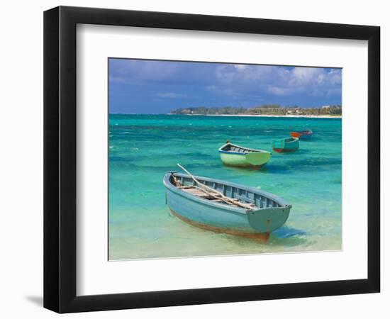 Small Fishing Boats in the Turquoise Sea, Mauritius, Indian Ocean, Africa--Framed Photographic Print