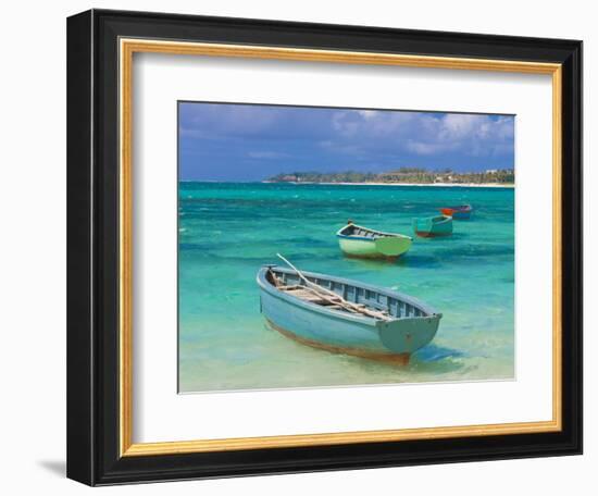 Small Fishing Boats in the Turquoise Sea, Mauritius, Indian Ocean, Africa--Framed Photographic Print