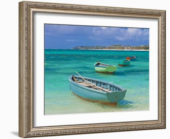 Small Fishing Boats in the Turquoise Sea, Mauritius, Indian Ocean, Africa-null-Framed Photographic Print