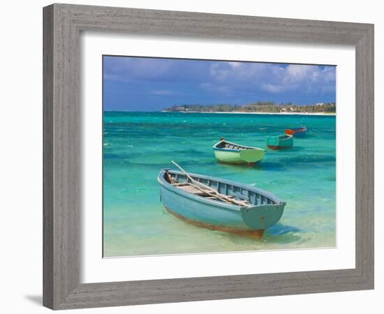 Small Fishing Boats in the Turquoise Sea, Mauritius, Indian Ocean, Africa-null-Framed Photographic Print