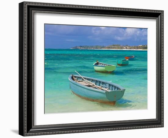 Small Fishing Boats in the Turquoise Sea, Mauritius, Indian Ocean, Africa-null-Framed Photographic Print