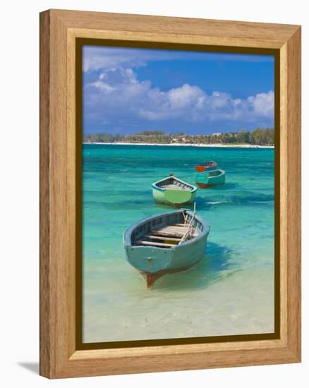 Small Fishing Boats in the Turquoise Sea, Mauritius, Indian Ocean, Africa-null-Framed Premier Image Canvas