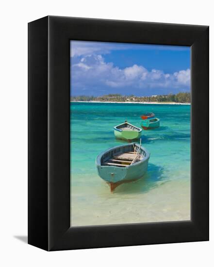 Small Fishing Boats in the Turquoise Sea, Mauritius, Indian Ocean, Africa-null-Framed Premier Image Canvas