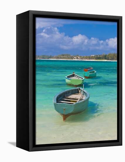 Small Fishing Boats in the Turquoise Sea, Mauritius, Indian Ocean, Africa-null-Framed Premier Image Canvas