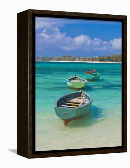 Small Fishing Boats in the Turquoise Sea, Mauritius, Indian Ocean, Africa-null-Framed Premier Image Canvas