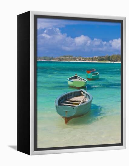 Small Fishing Boats in the Turquoise Sea, Mauritius, Indian Ocean, Africa-null-Framed Premier Image Canvas