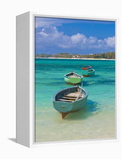 Small Fishing Boats in the Turquoise Sea, Mauritius, Indian Ocean, Africa-null-Framed Premier Image Canvas