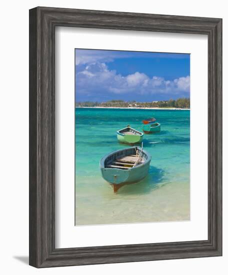 Small Fishing Boats in the Turquoise Sea, Mauritius, Indian Ocean, Africa-null-Framed Photographic Print