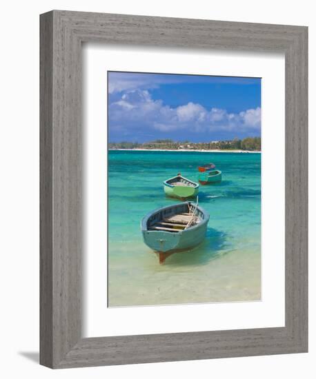 Small Fishing Boats in the Turquoise Sea, Mauritius, Indian Ocean, Africa-null-Framed Photographic Print