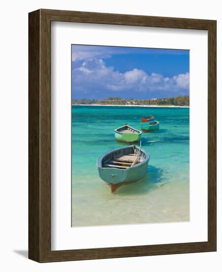 Small Fishing Boats in the Turquoise Sea, Mauritius, Indian Ocean, Africa-null-Framed Photographic Print