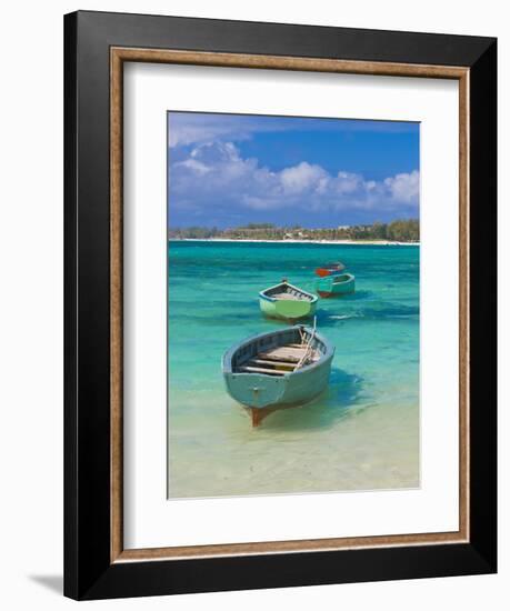 Small Fishing Boats in the Turquoise Sea, Mauritius, Indian Ocean, Africa-null-Framed Photographic Print