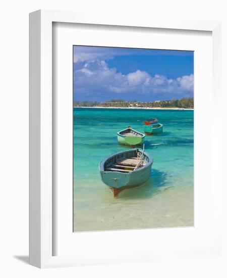 Small Fishing Boats in the Turquoise Sea, Mauritius, Indian Ocean, Africa-null-Framed Photographic Print