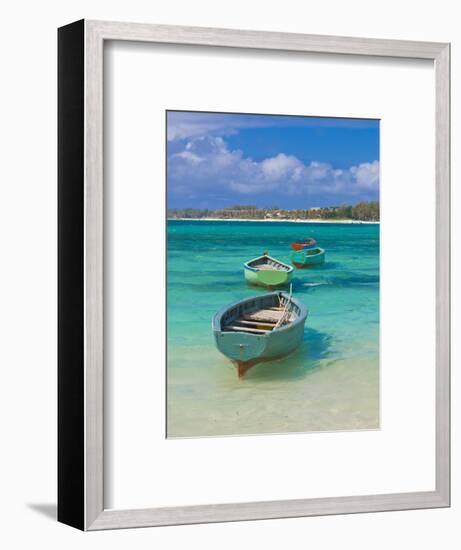 Small Fishing Boats in the Turquoise Sea, Mauritius, Indian Ocean, Africa-null-Framed Photographic Print