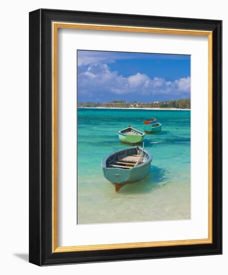 Small Fishing Boats in the Turquoise Sea, Mauritius, Indian Ocean, Africa-null-Framed Photographic Print