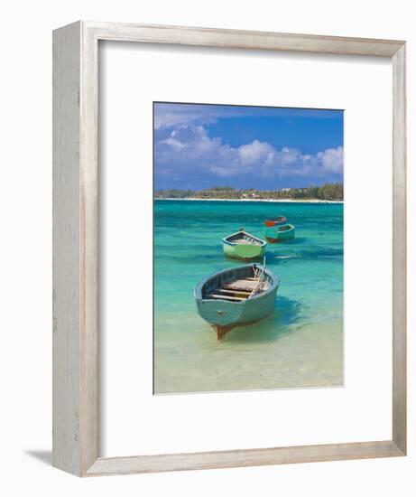 Small Fishing Boats in the Turquoise Sea, Mauritius, Indian Ocean, Africa-null-Framed Photographic Print