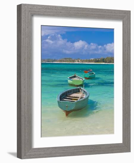 Small Fishing Boats in the Turquoise Sea, Mauritius, Indian Ocean, Africa-null-Framed Photographic Print