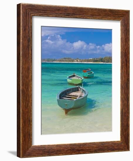 Small Fishing Boats in the Turquoise Sea, Mauritius, Indian Ocean, Africa-null-Framed Photographic Print