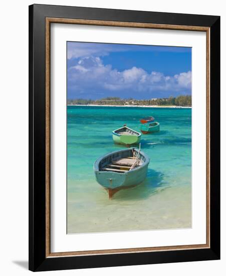 Small Fishing Boats in the Turquoise Sea, Mauritius, Indian Ocean, Africa-null-Framed Photographic Print