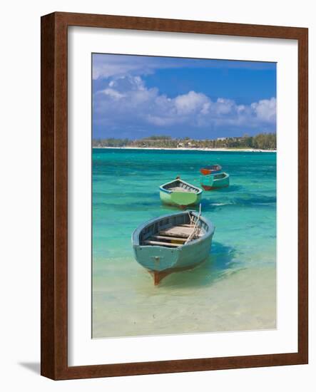 Small Fishing Boats in the Turquoise Sea, Mauritius, Indian Ocean, Africa-null-Framed Photographic Print