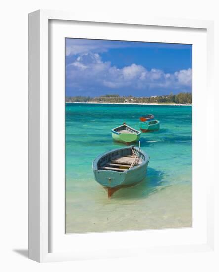 Small Fishing Boats in the Turquoise Sea, Mauritius, Indian Ocean, Africa-null-Framed Photographic Print