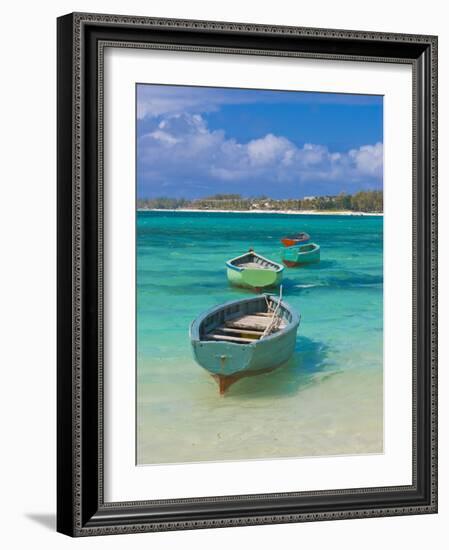 Small Fishing Boats in the Turquoise Sea, Mauritius, Indian Ocean, Africa-null-Framed Photographic Print