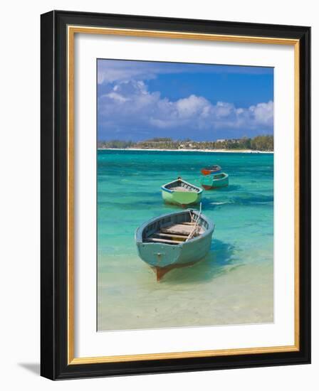 Small Fishing Boats in the Turquoise Sea, Mauritius, Indian Ocean, Africa-null-Framed Photographic Print