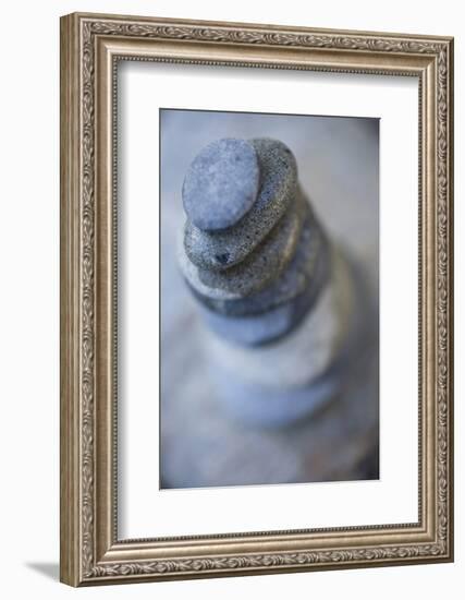 Small Flat River Rocks Balanced on Top of Each Other-Justin Bailie-Framed Photographic Print