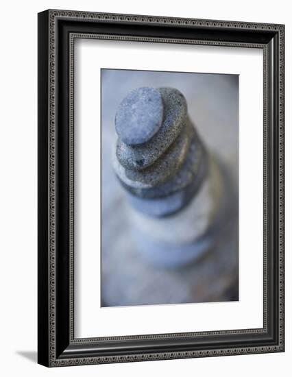 Small Flat River Rocks Balanced on Top of Each Other-Justin Bailie-Framed Photographic Print