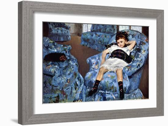 Small Girl in Blue-Mary Cassatt-Framed Art Print