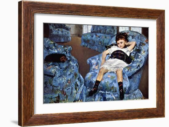 Small Girl in Blue-Mary Cassatt-Framed Art Print