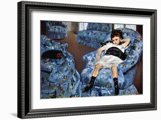 Small Girl In Blue-Mary Cassatt-Framed Art Print