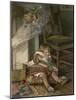 Small Girl Sleeping by the Fire with Her Dolly Dreams of the Joys of Christmas Day-Lizzie-Mounted Photographic Print