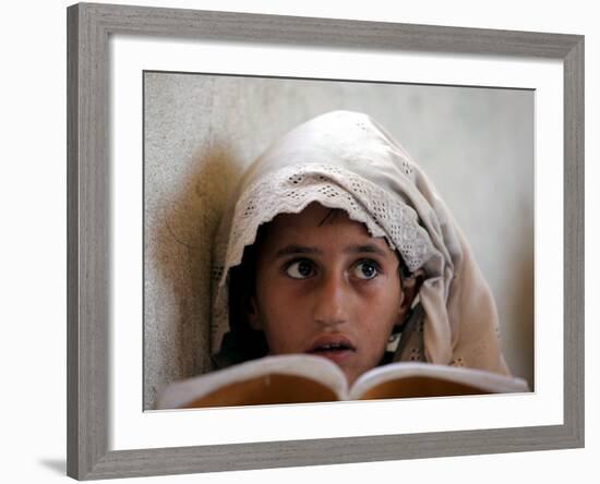 Small Girl Takes Lessons at the Nangalam High School in Nangalam, Eastern Afghanistan-null-Framed Photographic Print