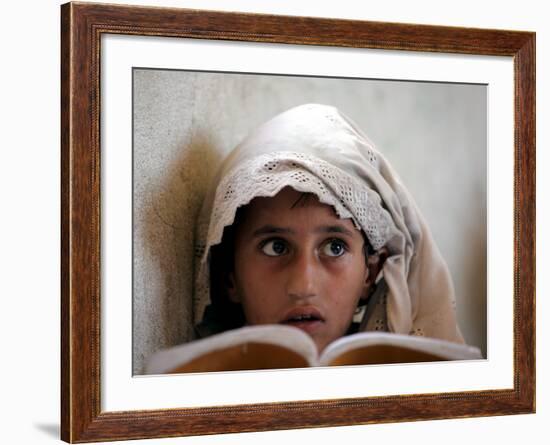 Small Girl Takes Lessons at the Nangalam High School in Nangalam, Eastern Afghanistan-null-Framed Photographic Print