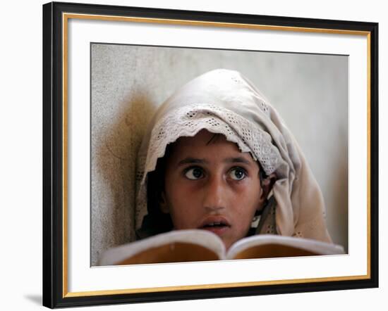 Small Girl Takes Lessons at the Nangalam High School in Nangalam, Eastern Afghanistan-null-Framed Photographic Print