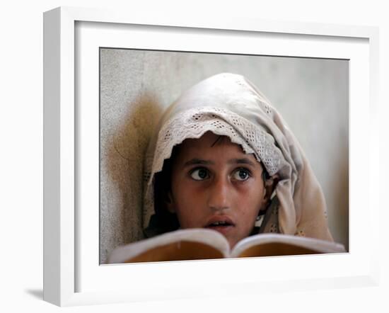 Small Girl Takes Lessons at the Nangalam High School in Nangalam, Eastern Afghanistan-null-Framed Photographic Print