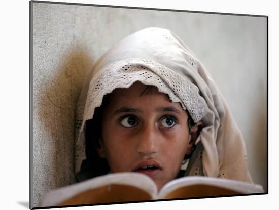 Small Girl Takes Lessons at the Nangalam High School in Nangalam, Eastern Afghanistan-null-Mounted Photographic Print