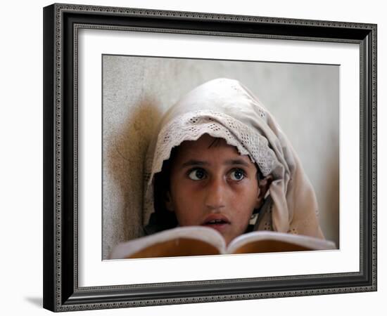 Small Girl Takes Lessons at the Nangalam High School in Nangalam, Eastern Afghanistan-null-Framed Photographic Print