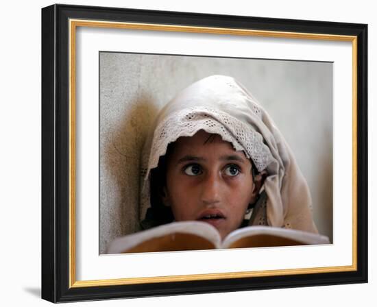 Small Girl Takes Lessons at the Nangalam High School in Nangalam, Eastern Afghanistan-null-Framed Photographic Print