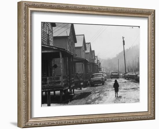 Small Girl Walking Down the Poverty Stricken Town of Hemphill in Appalachia-John Dominis-Framed Photographic Print