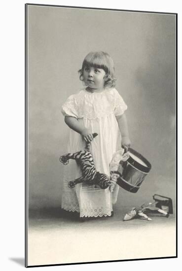 Small Girl with Toys-null-Mounted Art Print