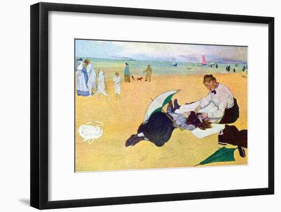 Small Girls on the Beach-Edgar Degas-Framed Art Print