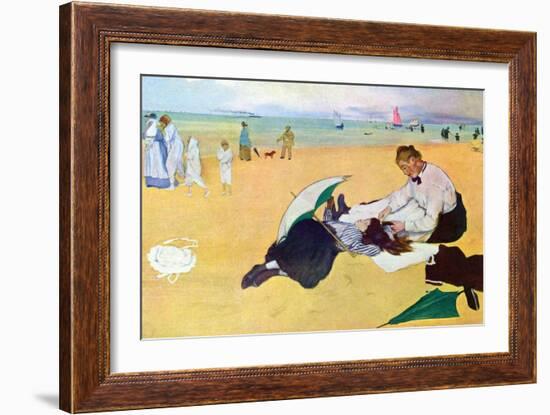 Small Girls on the Beach-Edgar Degas-Framed Art Print