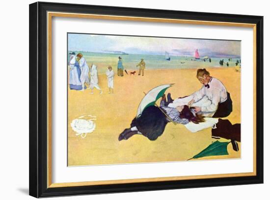 Small Girls on the Beach-Edgar Degas-Framed Art Print