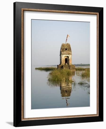 Small Hindu Temple in Middle of the Narmada River, Maheshwar, Madhya Pradesh State, India-R H Productions-Framed Photographic Print