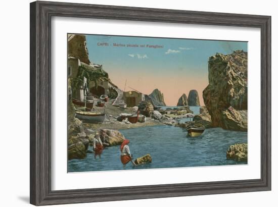 Small Marina and the Faraglioni, Capri. Postcard Sent in 1913-Italian Photographer-Framed Giclee Print