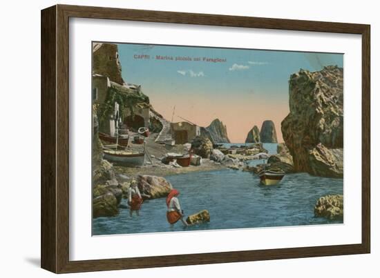 Small Marina and the Faraglioni, Capri. Postcard Sent in 1913-Italian Photographer-Framed Giclee Print