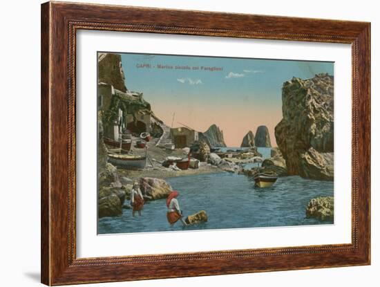 Small Marina and the Faraglioni, Capri. Postcard Sent in 1913-Italian Photographer-Framed Giclee Print