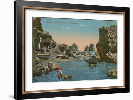 Small Marina and the Faraglioni, Capri. Postcard Sent in 1913-Italian Photographer-Framed Giclee Print