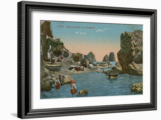 Small Marina and the Faraglioni, Capri. Postcard Sent in 1913-Italian Photographer-Framed Giclee Print